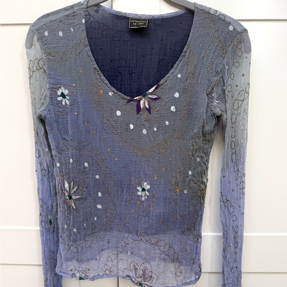 Vintage 90’s Y2K Kathmandu Blue Sheer Floral Print Blouse XS/S - Picture 2 of 7